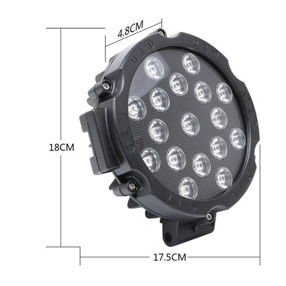 Farol Redondo Off Road 17 LEDs 51W Mascara Negra Bivolt-12v/24v (diametro:18cm)