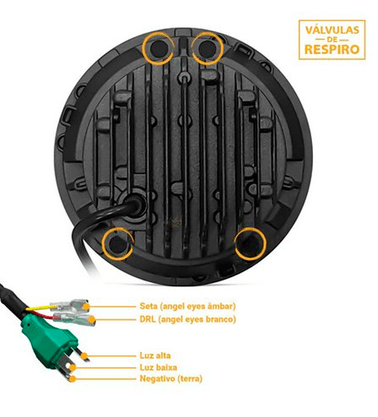 Farol Led Redondo 30/60W c/ Angel Eyes DRL Alta/Baixa 6000K Bivolt 10-30V (Diametro 18cm)