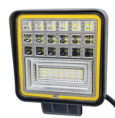 Farol Auxiliar Quadrado 42 SMD 138W 6500K c/ Angel Eyes Estrobo Bivolt (medida 10,5 x 10,5cm)