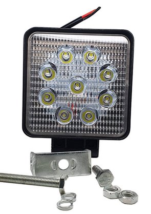 Farol OFF ROAD 9 LEDS 27W BIVOLT 6000K Quadrado (medidas 10,9 x 10,9)