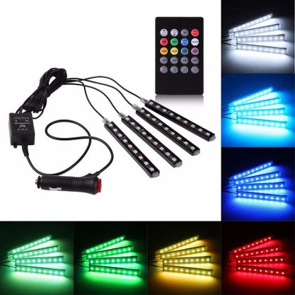 Kit 4 Barras Led c/ Controle 12V Sincronizada 7 Cores Função Ritmo da Música