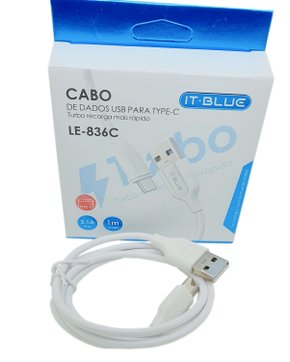 Cabo USB Tipo C 3.1A 1 Metro Comprimento Branco