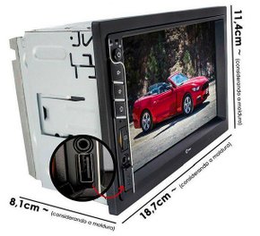 Central Multimidia Cinoy MP5, USB SD FM Bluetooth, Espelhamento Android/iPhone entrada câmera traseira/dianteira, Aux In, Tela 7 polegadas 800x480 12V