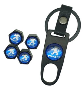 Tampa de Válvula/Bico/Ventil Peugeot Preta c/ Chaveiro