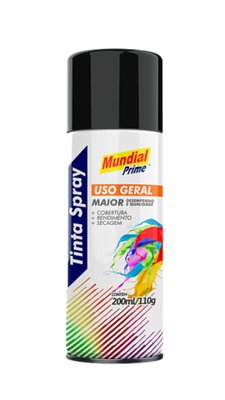 Tinta Spray 200ML Preto Brilhante Mundial Prime